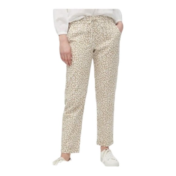 J. Crew Factory White Animal Leopard Print Elastic Waist Linen Blend Ankle Pants - Picture 1 of 11